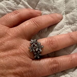 Floral Crystal Cluster Ring - Silver Tone Pandora